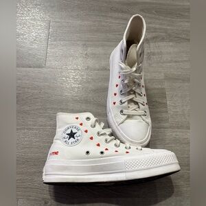 Women’s Size 7 “💗 me” Converse White With Red Hearts